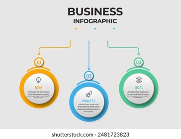 Diseño de infografía con 3 opciones o pasos, se puede utilizar para diagrama de flujo de trabajo, infografía, Diseño web. Ilustración vectorial.	