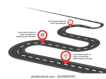 Infographic Design with 3 Roadmap Steps, Location Pins and Modern Icons – Creative Vector Template for Business Branding