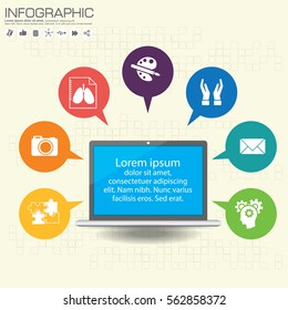 Infographic design with 3d laptop computer can be used for workflow layout, diagram, chart, number options, web design. Eps 10 stock vector illustration