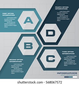 Infographic design with 4 options on the grey background. Eps 10 