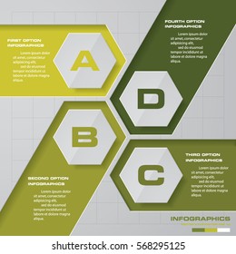 Infographic design with 4 options on the grey background. Eps 10 