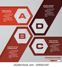 Infographic design with 4 options on the grey background. Eps 10 