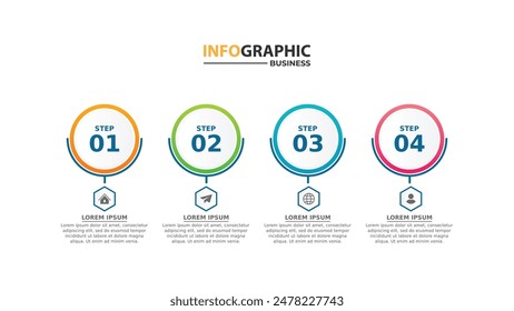 diseño infográfico con 4 opciones o pasos. Infografía para el concepto de negocio. Se puede utilizar para presentaciones, diseño de flujo de trabajo, Anuncio, proceso, diagrama, diagrama de flujo, infografía, informe anual.