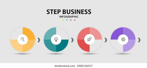 Infografik-Design mit 4 Optionen oder Schritten, kann für Workflow-Diagramm, Infodiagramm, Webdesign verwendet werden. Vektorillustration.	