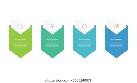 Diseño de infografía con 4 opciones o pasos. Infografía para el concepto de negocio. Se puede utilizar para el diseño de flujo de trabajo de presentaciones, Anuncio, proceso, diagrama, diagrama de flujo, infografía, informe anual.