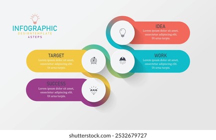 Infográfico design com 4 opções ou etapas. Infográficos para o conceito de negócios. Pode ser usado para layout de fluxo de trabalho de apresentação, banner, processo, diagrama, fluxograma, infográfico, relatório anual.