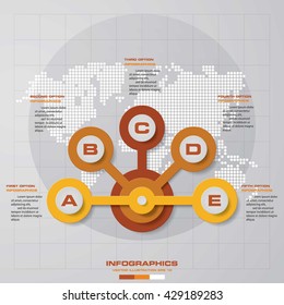 Infographic design with 5 options circles on the grey background. Eps 10 vector file.