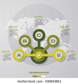 Infographic design with 5 options circles on the grey background. Eps 10 vector file.