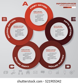 Infographic design with 5 options circles on the grey background. Eps 10 vector file.