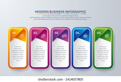 Infographic design with 5 process choices or steps. Creative infographic for diagrams, reports, leaflets, brochures, workflows and more. Infographic design with modern colors and simple icons.