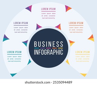 Infográfico design 5 etapas, objetos, elementos ou opções infográfico modelo de negócios