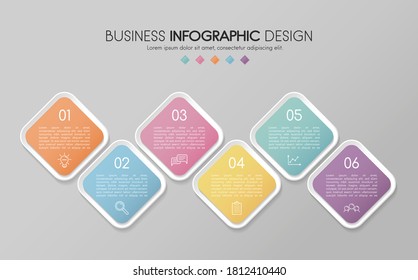 Infographic design with 6 elements. Diagram with icons. Vector