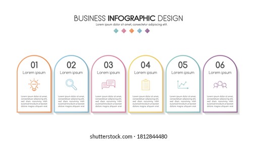 Infografisches Design mit 6 Elementen. Diagramm mit Symbolen. Vektorgrafik