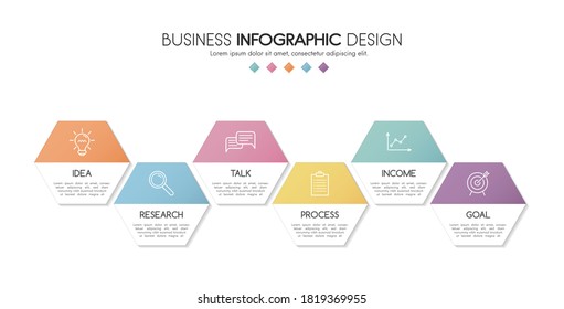 Diseño infográfico con 6 elementos. Diagrama con iconos. Vector