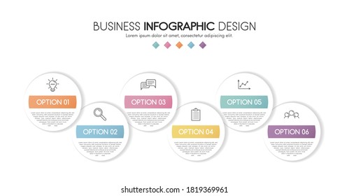 Infographic design with 6 elements. Diagram with icons. Vector