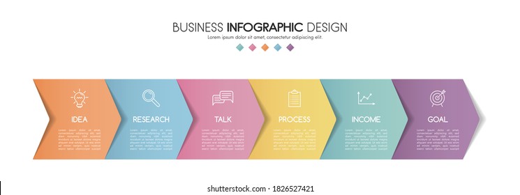 Infographic design with 6 elements. Diagram with icons. Vector