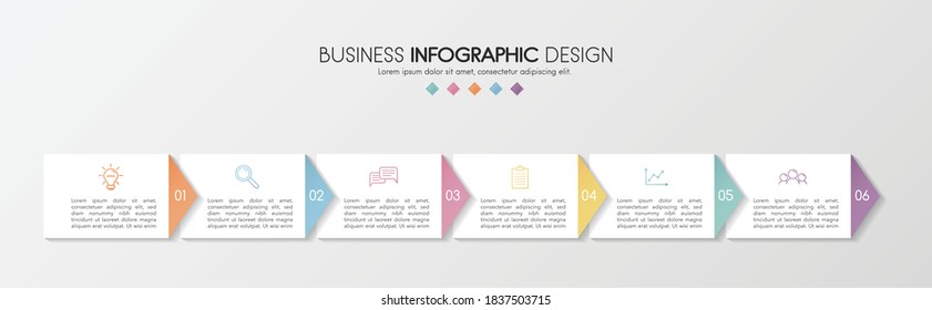Infographic design with 6 elements. Diagram with icons. Vector