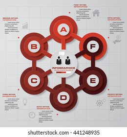 Infographic design with 6 options circles on the grey background. Eps 10 vector file.