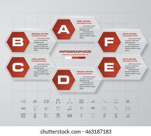 Infographic design with 6 options on the grey background. Eps 10.