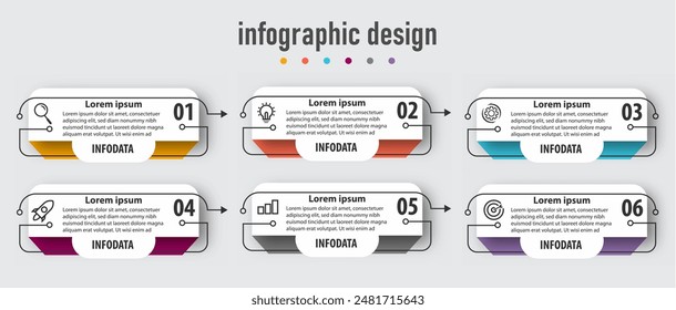 infographic design with 6 options or steps, can be used for workflow diagram, info chart, web design. vector illustration.	