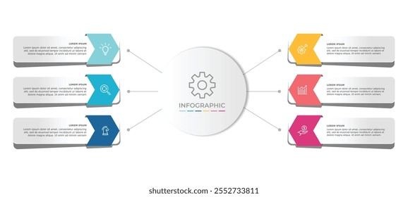 infographic design with 6 options or steps. Infographics for business concept. Can be used for presentations workflow layout, banner, process, diagram, flow chart, info graph, annual report.