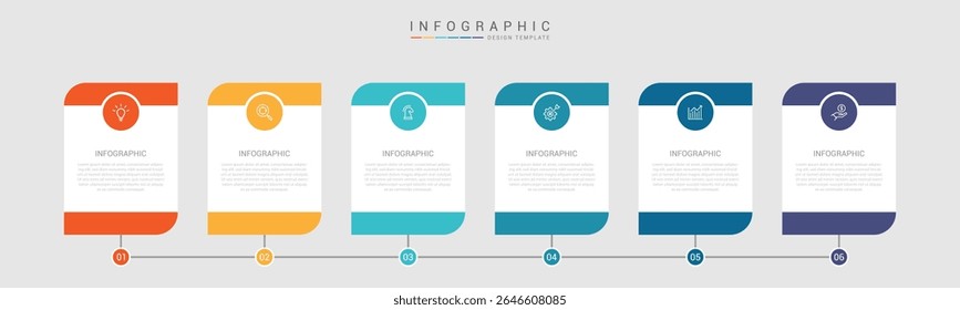 design infográfico com 6 opções ou etapas. Infográficos para o conceito de negócios. Pode ser usado para layout de fluxo de trabalho de apresentações, banner, processo, diagrama, fluxograma, gráfico de informações, relatório anual.