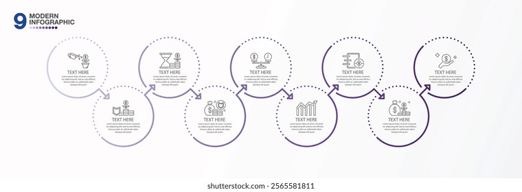 Infographic design 9 options or process and finance icons. Infographics business concept for info graphics, flow charts.