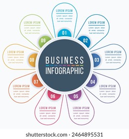 Conception infographique 9 étapes, objets, éléments  ou options template d'informations commerciales