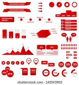 Infographic design | abstract vector template | color red | options graphs labels ribbons icons | business set