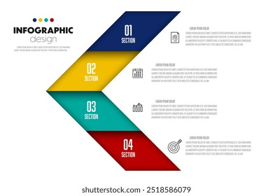 Infographic design arrow including charts, icons, and business concept charts with 4 options.