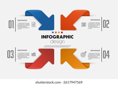 Infographic design arrow including charts, icons and business concept charts with 4 options.