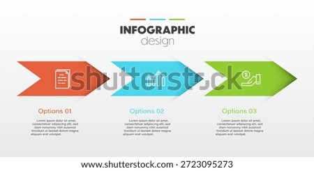 Infographic design arrow including charts, icons business concept charts with 3 options.