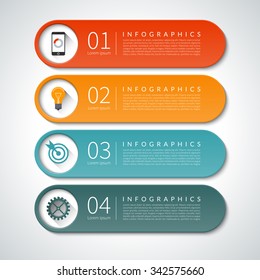 Banners de diseño gráfico. Se puede utilizar para diseño de flujo de trabajo, diagrama, informe, gráfico, presentación, diseño web. 4 pasos, opciones de piezas, fondo vectorial