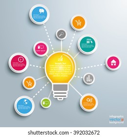 Infographic design with bulb, network and circles on the gray background. Eps 10 vector file.