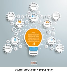 Infographic design with bulb on the grey background. Eps 10 vector file.