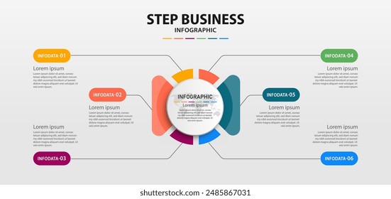 Infographic design business with 6 steps, options can be used for workflow diagram, info chart, web design. vector illustration.
