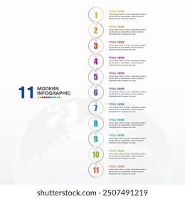 Diseño de infografía, concepto de negocio con 11 pasos e iconos de negocio para pasos de proceso de negocio con once opciones.