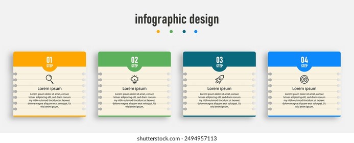 Infographic design for business concept with note papers. Can be used for info graphics, flow charts, presentations, web sites, banners, label template with icons. 4 options or steps.	