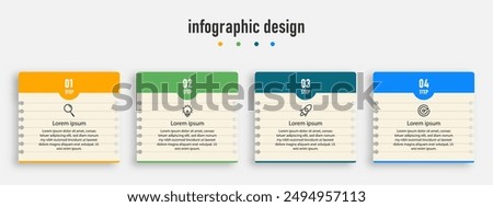 Infographic design for business concept with note papers. Can be used for info graphics, flow charts, presentations, web sites, banners, label template with icons. 4 options or steps.	