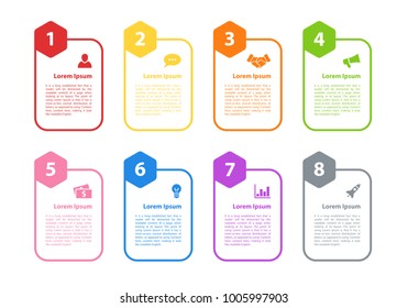 Infographic design business concept vector illustration with 8 steps or options or processes represent work flow or diagram for annual report or presentation