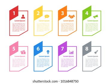 Diseño de infraestructura concepto de negocio ilustración vectorial con 8 pasos, opciones o procesos que representan flujo de trabajo o diagrama para el informe o presentación anual