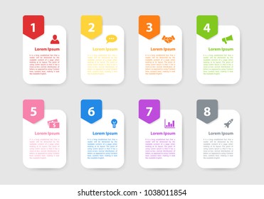 Infographic design business concept vector illustration with 8 steps or options or processes represent work flow or diagram for annual report or presentation