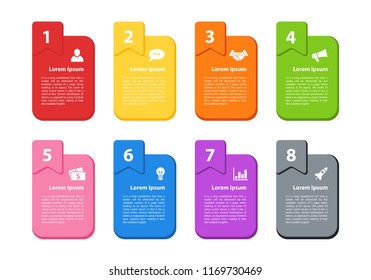 Infographic design business concept vector illustration with 8 steps or options or processes represent work flow or diagram for annual report or presentation