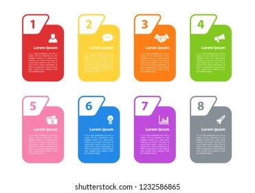 Infographic design business concept vector illustration with 8 steps or options or processes represent workflow or flowchart or diagram for brochure, annual report or presentation 