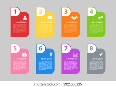 Infographic design business concept vector illustration with 8 steps or options or processes represent work flow or diagram for annual report or presentation