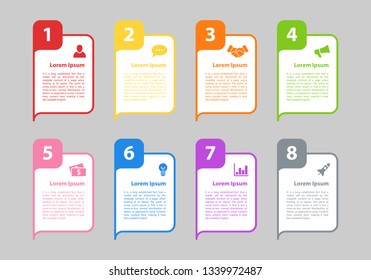 Infographic design business concept vector illustration with 8 steps or options or processes represent work flow or diagram for annual report or presentation