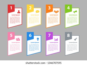 Infographic design business concept vector illustration with 8 steps or options or processes represent work flow or diagram for annual report or presentation