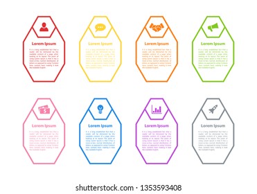 Infographic design business concept vector illustration with 8 steps or options or processes represent work flow or diagram for annual report or presentation