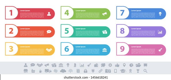 Infographic design business concept vector illustration with 9 steps or options or processes represent work flow or diagram