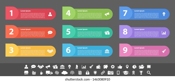 Infographic design business concept vector illustration with 9 steps or options or processes represent work flow or diagram